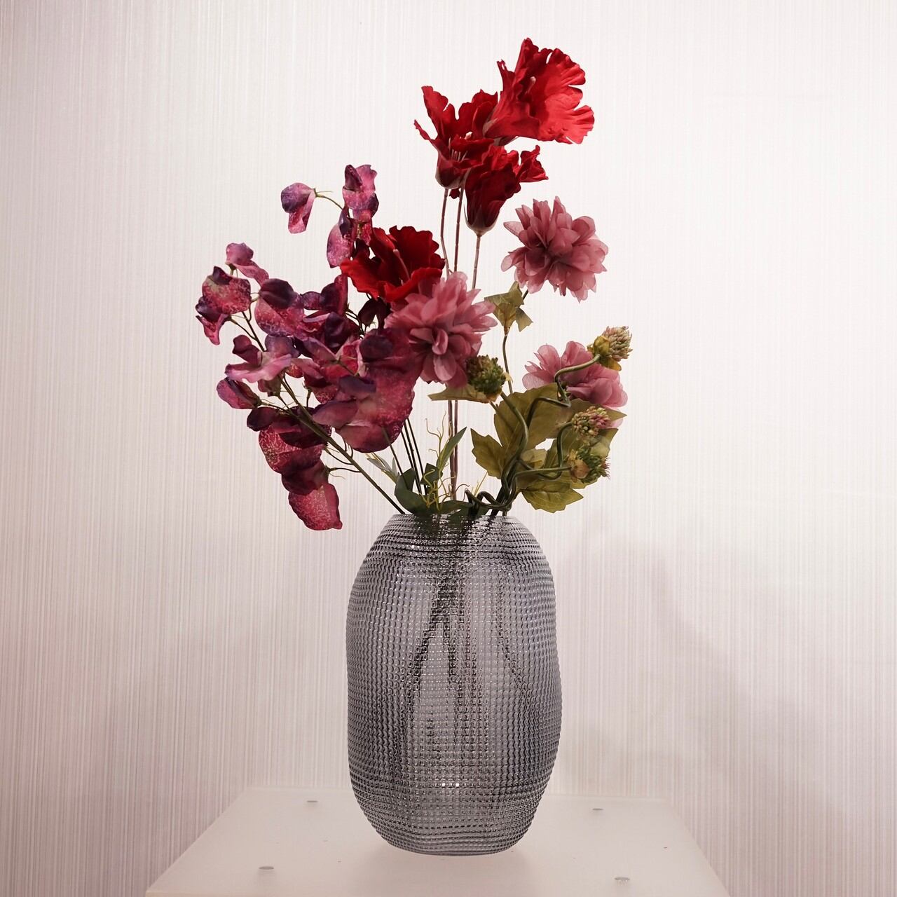 フラワーベース/新品/造花付き/花瓶/ガラス/ナチュラル/オブジェ