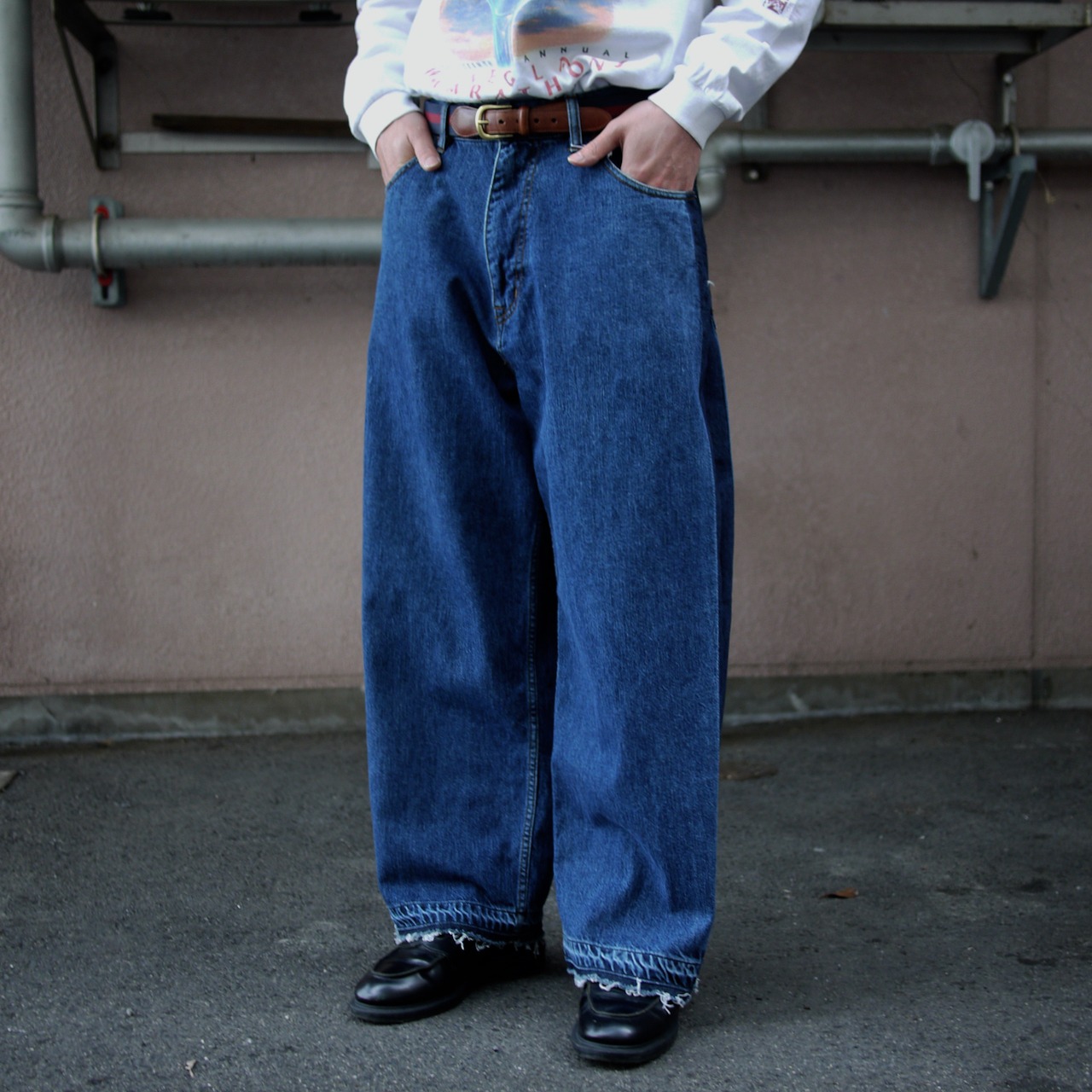 elephant TRIBAL fabrics SIDE CONTRAST DENIM PANTS (BLK) | MAHARI