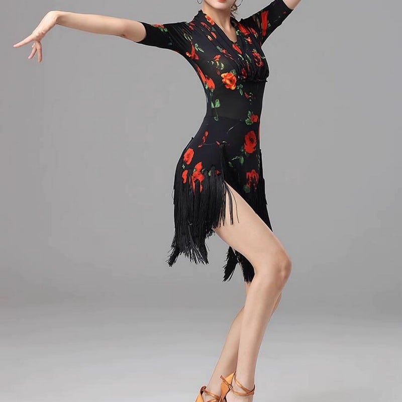 フリンジデザイン Vネック ラテンドレス ds0537