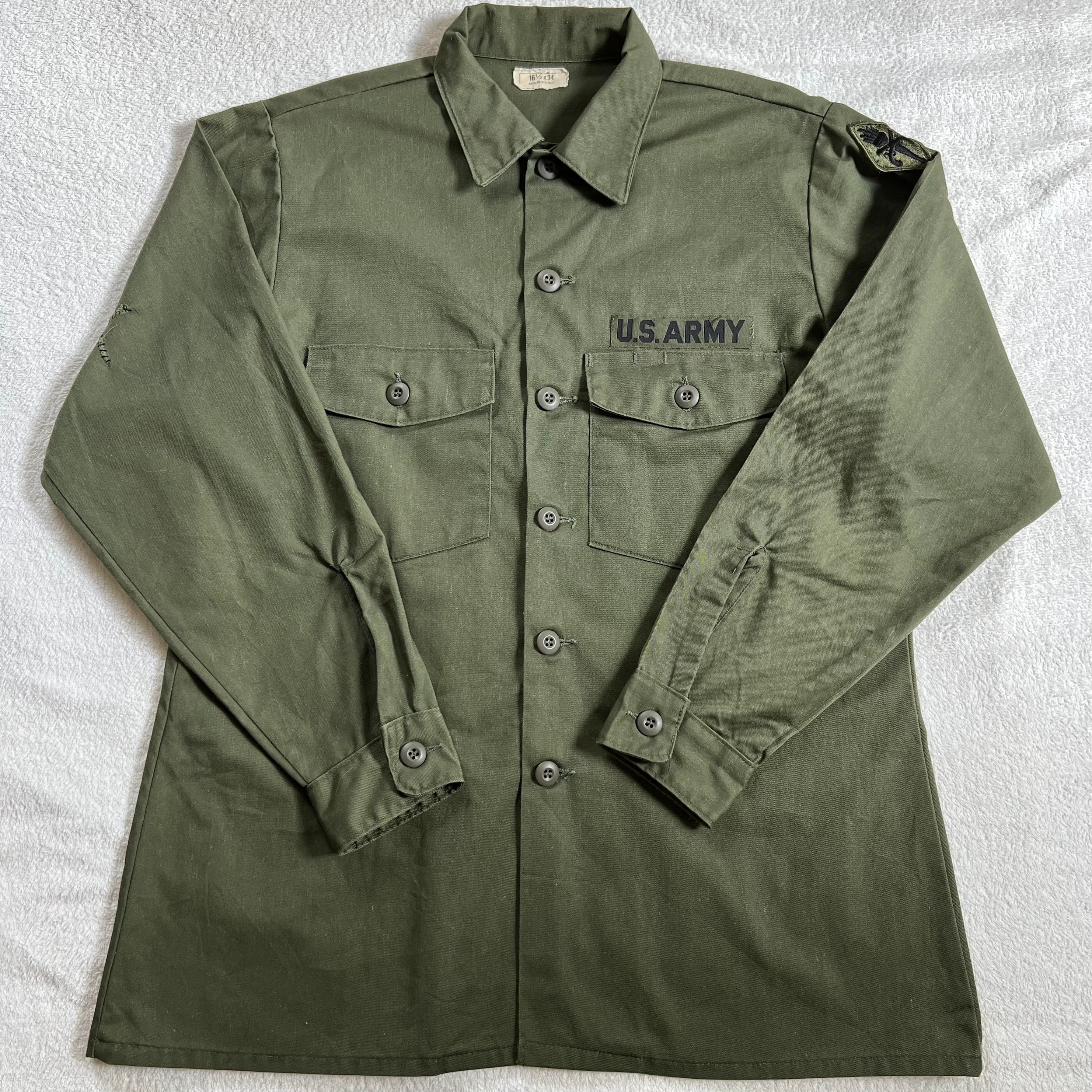 【レア美品】70s U.S.ARMY 米軍実物シャツ 刺繍 Lサイズ相当