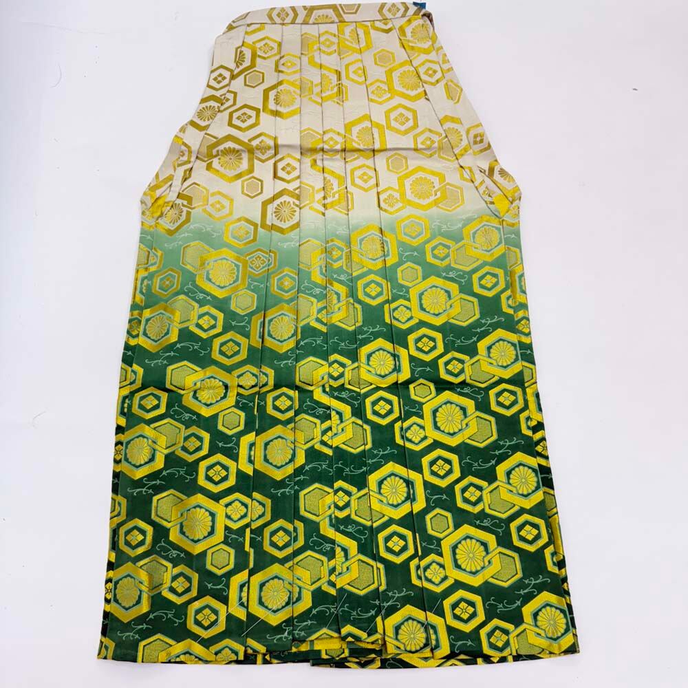 袴 行灯袴 男袴 紐下丈93cm 男性用袴 2Lサイズ 成人式袴 金 緑 中古 4656