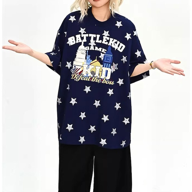 ポップアートレタリングスターパターンTシャツ 3col R02138