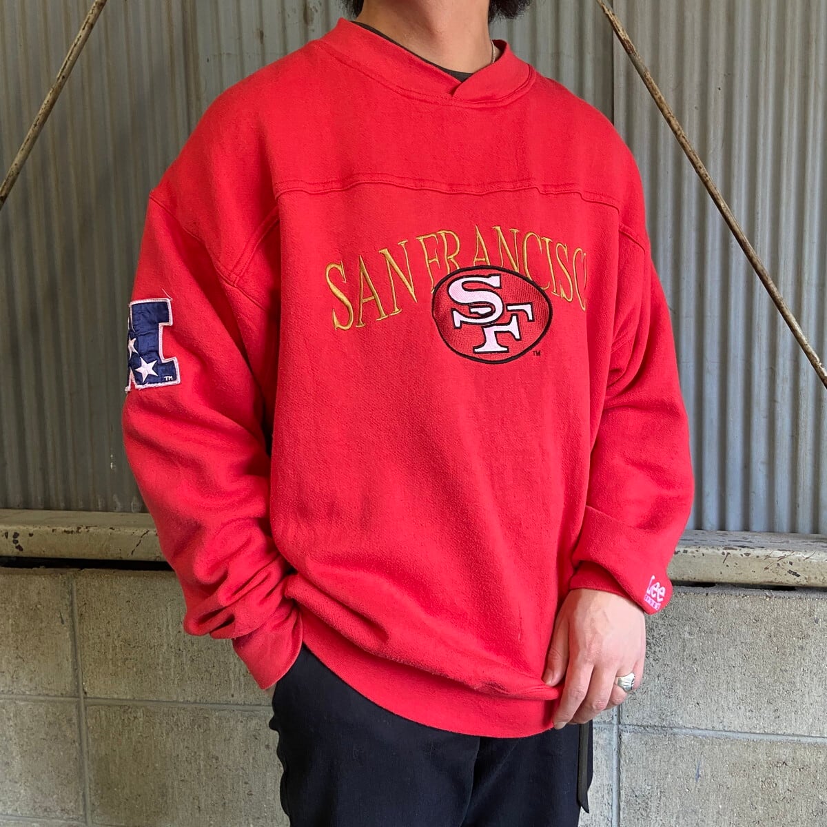 NFL49ers 全刺繍 ビッグロゴ 赤緑切替 XL スウェット トレーナー-