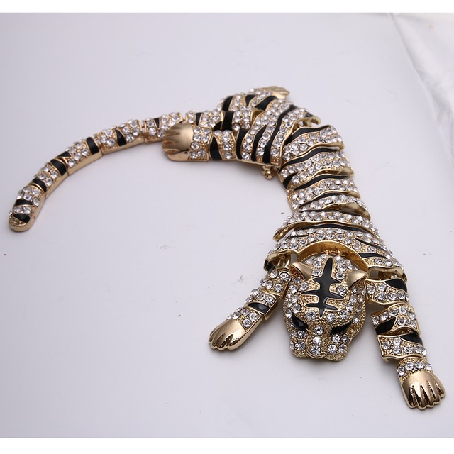 Bellaファッション野生生物虎動物ブローチピンオーストリアクリスタルラインストーンブローチ用女性パーティージュエリーギフトゴールドトーン