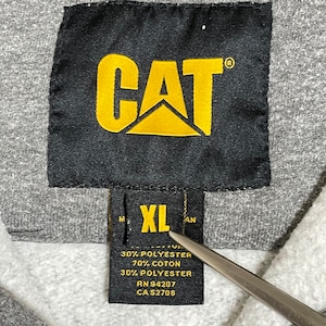 【CAT】企業系 企業ロゴ CATERPILLAR ワンポイントロゴ バックロゴ ハーフジップ スウェット プルオーバー グレー XL ビッグサイズ キャタピラー US古着