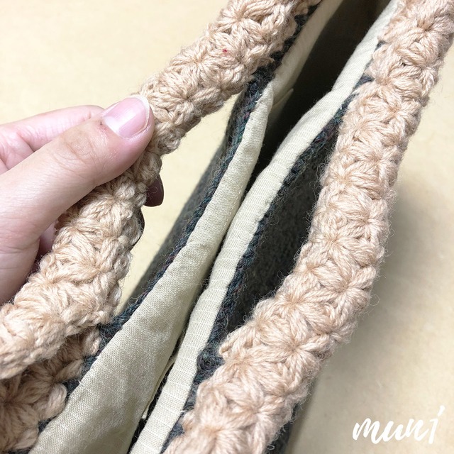 リフ編み持ち手のアフガン編みバッグ Mun1