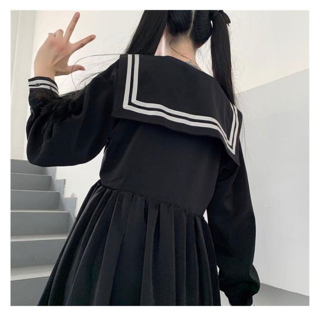 ゴスロリ系 ワンピ ミモレ丈 Jk 学生服 ボーダー ガーリー 甘め 病みかわいい かわいい オルチャン 原宿系 10代 代 天使と悪魔 サブカル系ファッション Seasonz