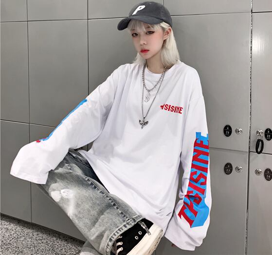 ロンt ロング Tシャツ レディース 長袖 韓国 腕プリント ストリート系 春夏秋冬 Tb 584 毒いちご 韓国ファッション