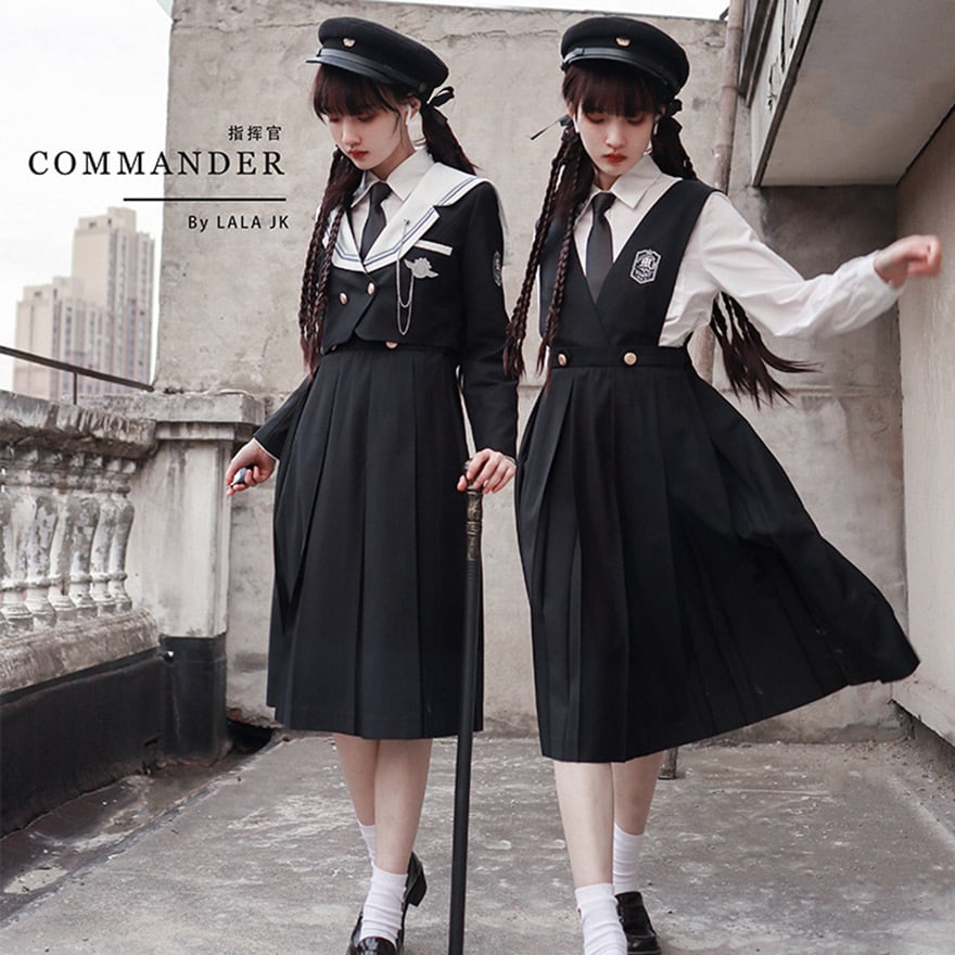 サブカル 服 地雷系 通販 ファッション ミリロリ ストラップ付きスカート ジャンパースカート ジャンスカ 学園風 セーラー風 ダークゴシック