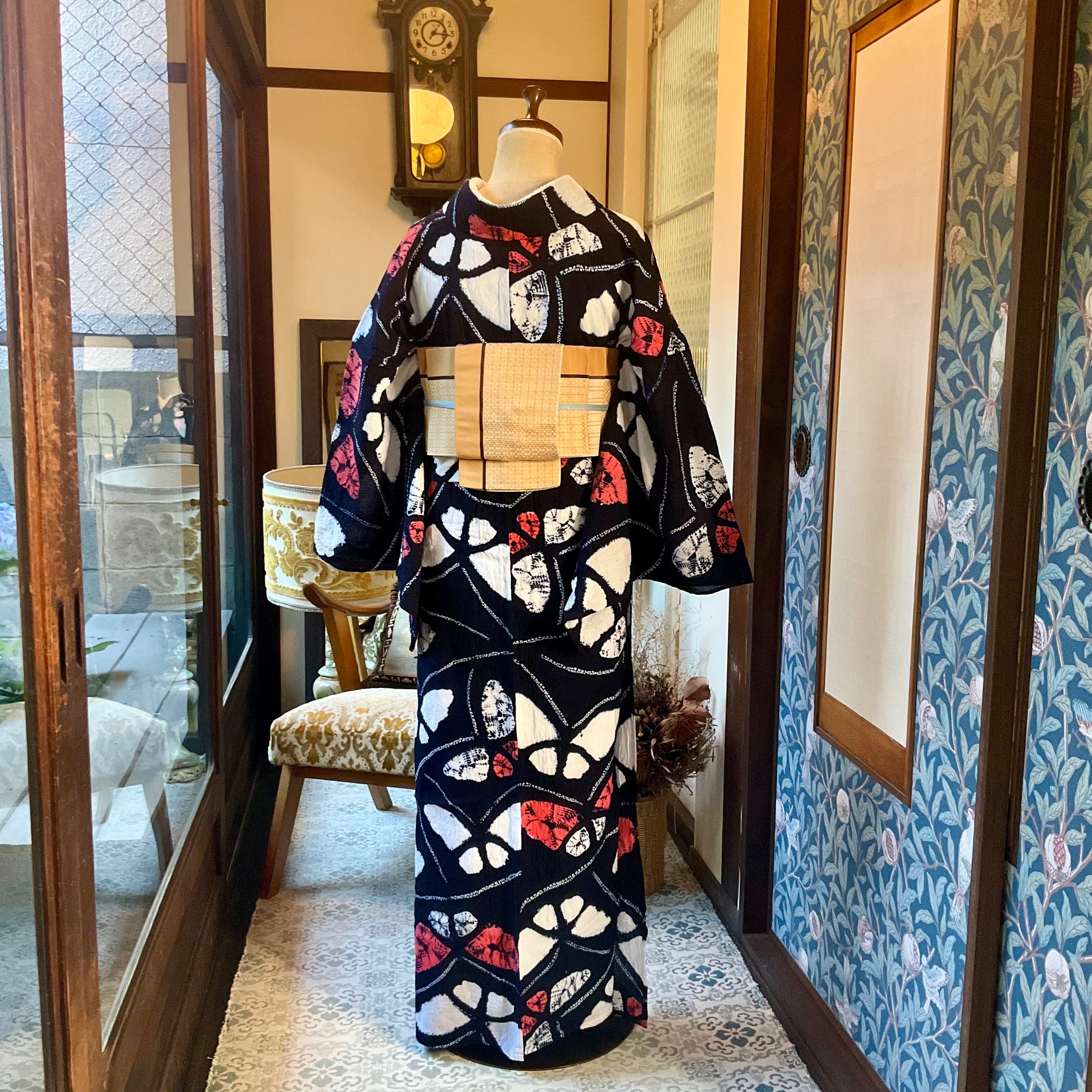 蝶々ロマン＊ちょう 蝶々 濃紺 藍染 ネイビー レッド 定番 有松鳴海