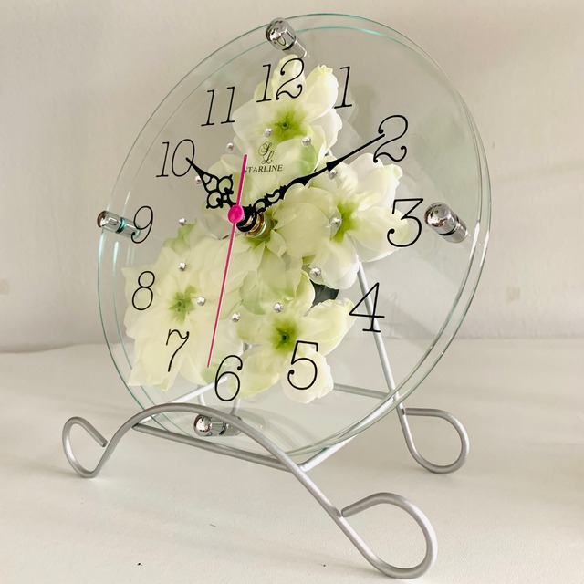 アートフラワー デルフィニュームホワイト　置き掛け兼用時計 STW-1195WT