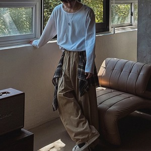 リラックスワイドネックロングTシャツ　1296