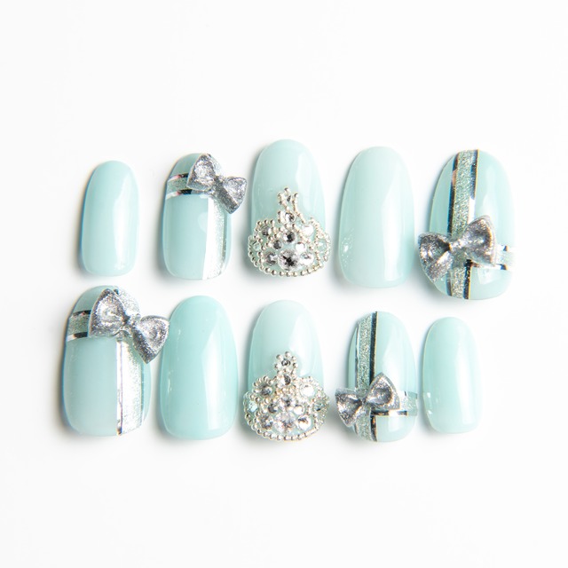 クラウンジュエリーリボンネイル ライトブルー Luceat ルーチェット ネイルチップ専門ストア