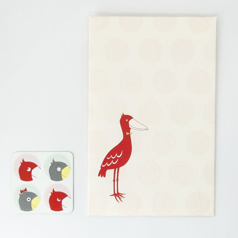 ハシビロコウ「水玉」お得なギフトセット（一筆箋・ぽち袋・メッセージカード・シール）