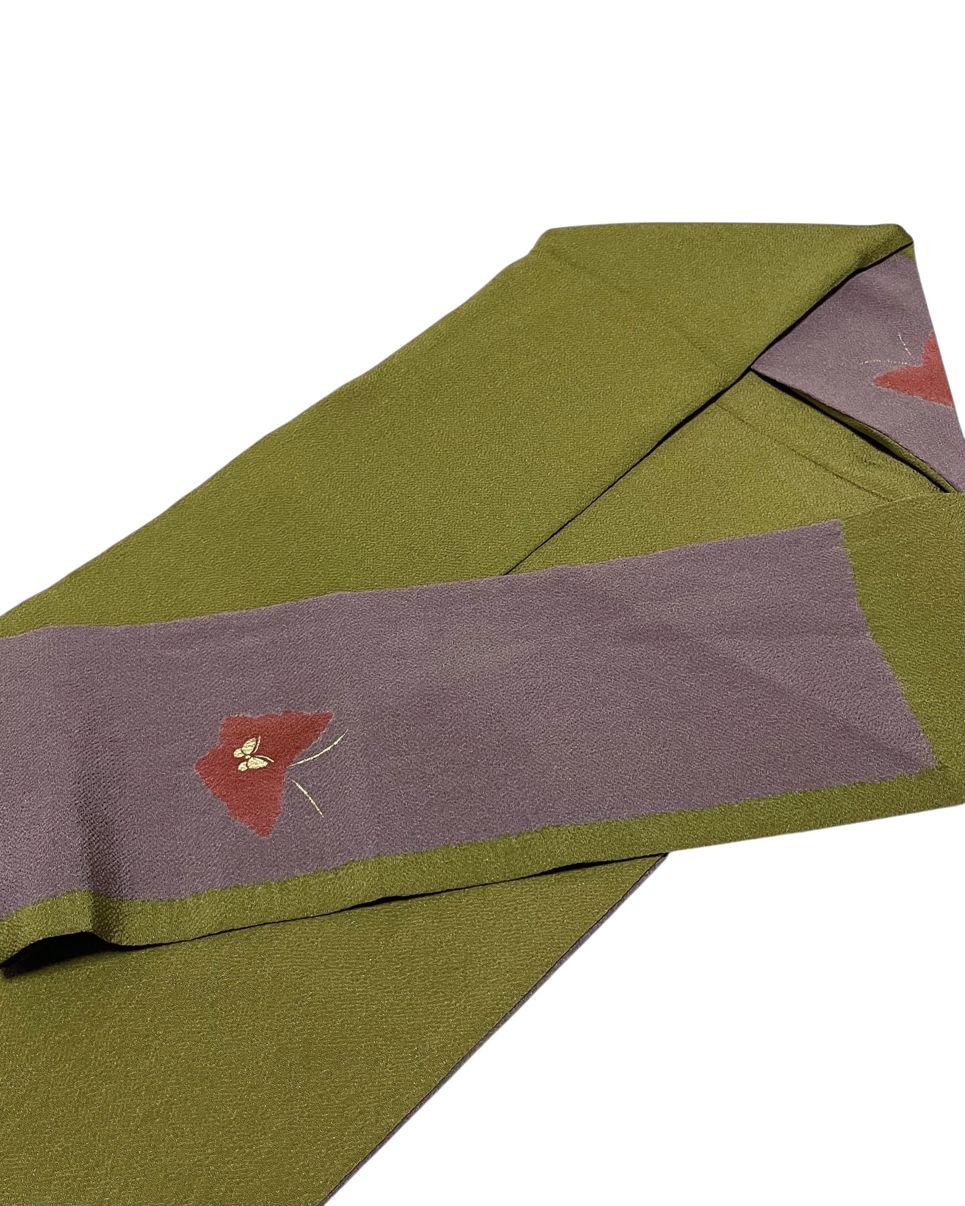 古布　一越縮緬　片見頃　２枚　蝶々　1089 古布 一越縮緬 片見頃 2枚 蝶々 1089