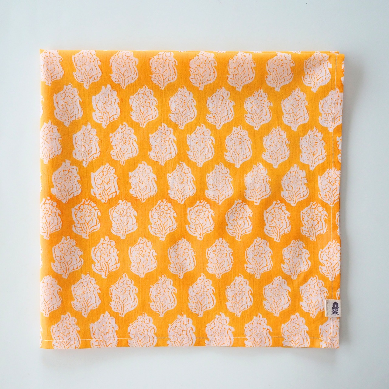 ブロックプリント ハンカチ 小花柄 黄色×白［50×50cm］#00602-YL3
