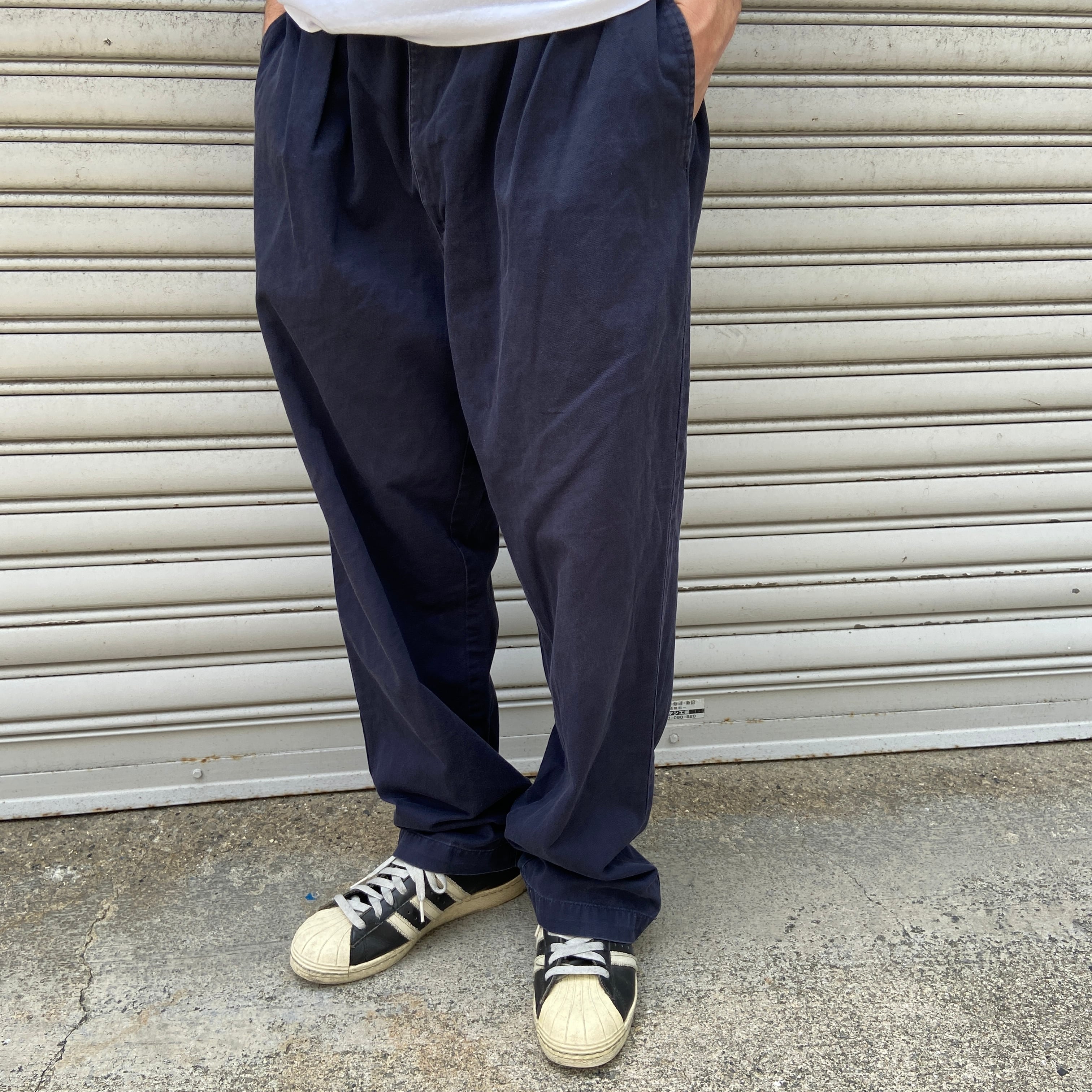 90s POLO GOLF ラルフローレン スラックス ネイビー w36 90s POLOGOLF ラルフローレン 2タックチノパンツ ネイビー W36 | 古着