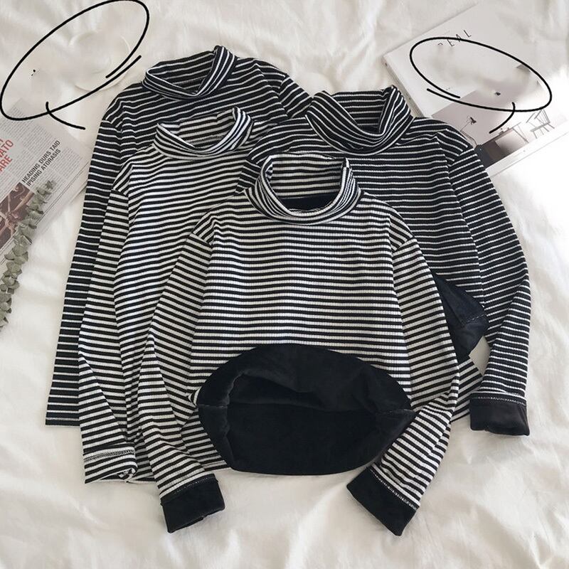 ストライプシャツ レディーススプリングオータムベルベットTシャツ トップス ロング 春物 秋物 試着室53472639332