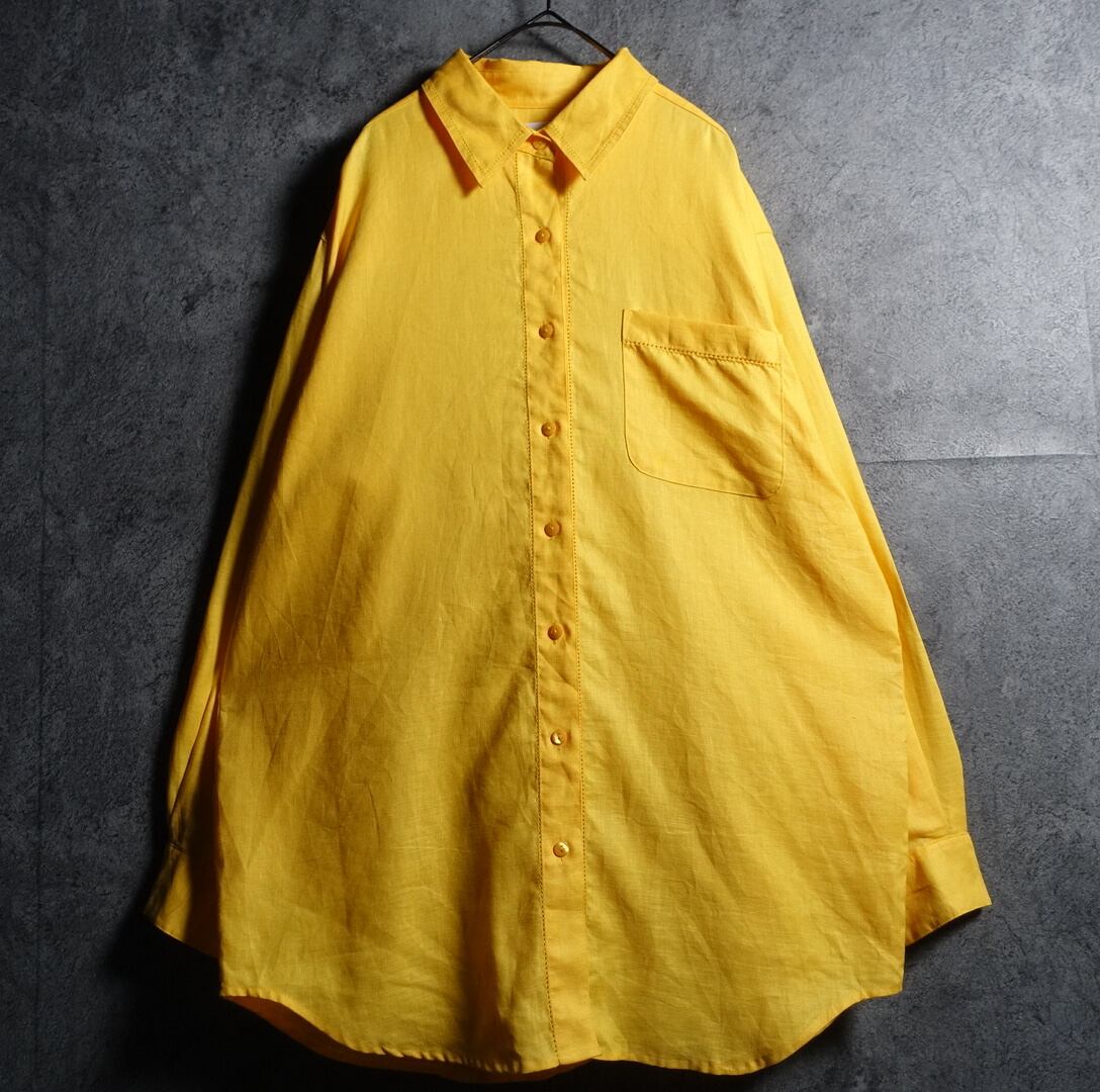 Yellow Perforated Design Linen Shirt