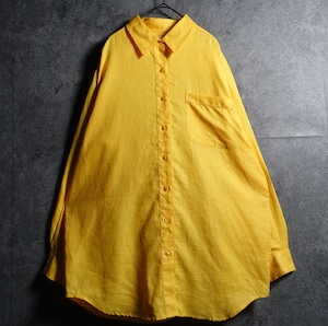 Yellow Perforated Design Linen Shirt