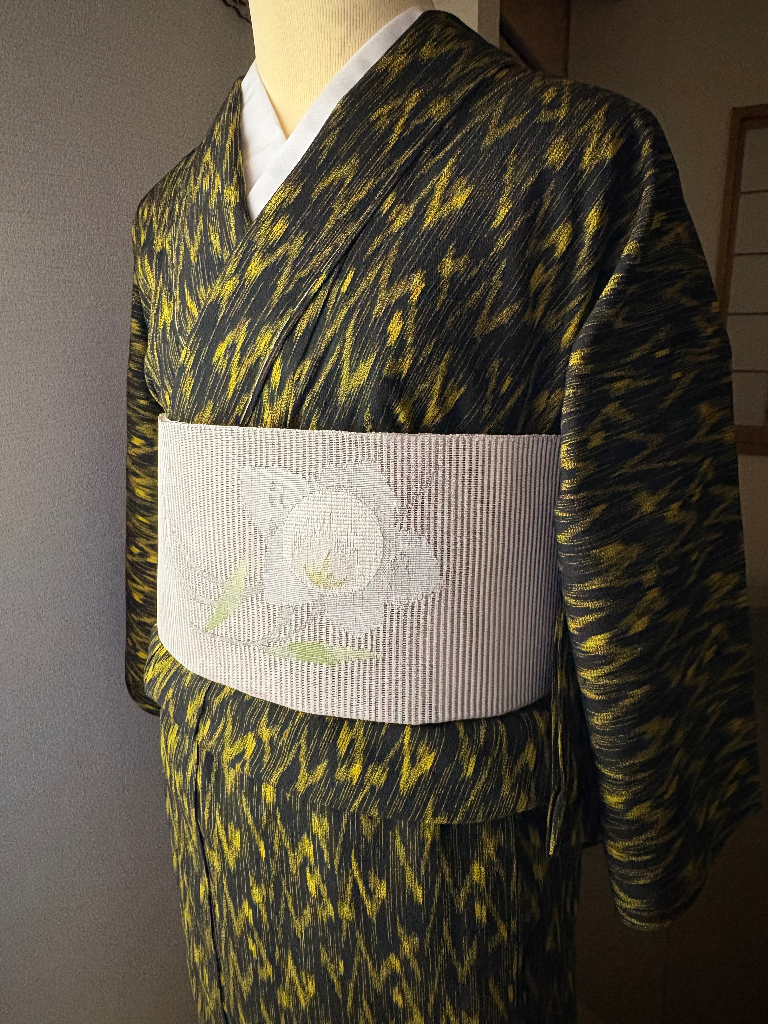 夏塩沢 濃紺 黄色 小紋 | OHARIYA