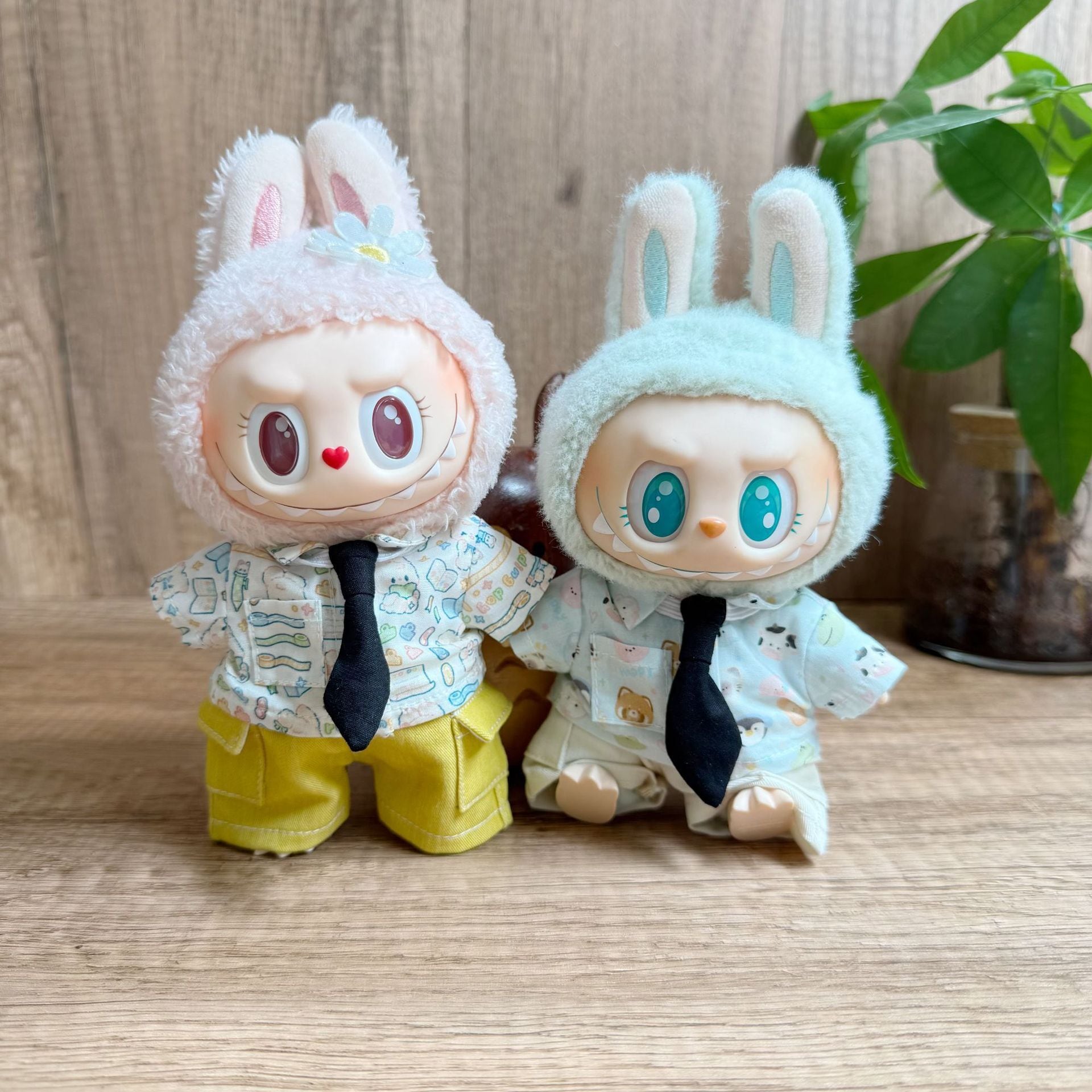 Labubu 1-3代着せ替え服 動物園テーマ シャツ＋パンツ＋ネクタイ 3点