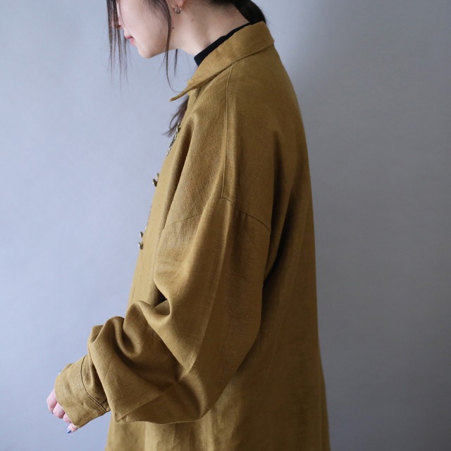 "刺繍" good design double button over silhouette linen shirt