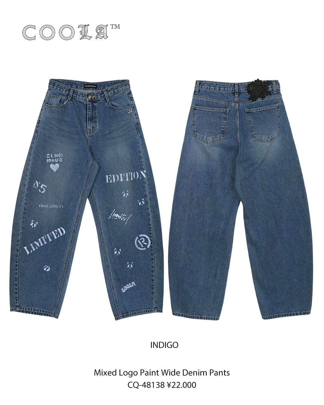 ご予約分】＜COOLA＞ ミックスロゴペイントワイドデニムパンツ | SHINKI