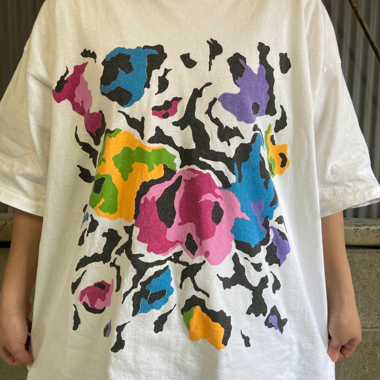 90年代 USA製 フラワー？ アートプリントTシャツ メンズXL レディース 