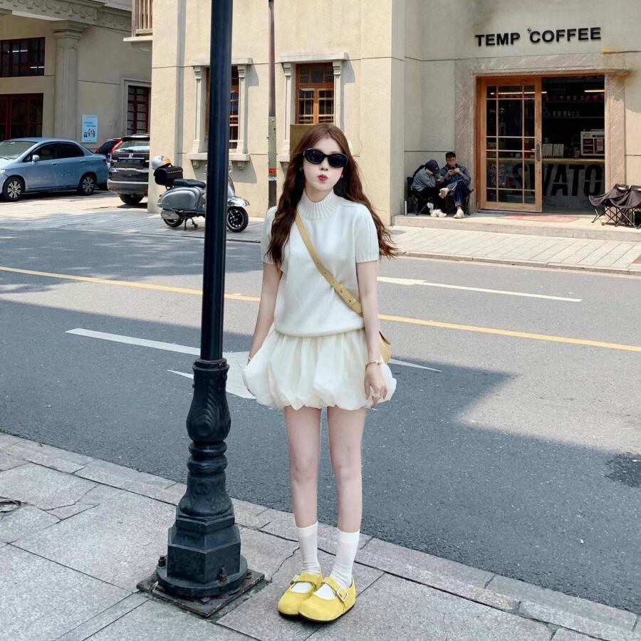 【set】ニットTシャツ×バルーンスカートセット M32769