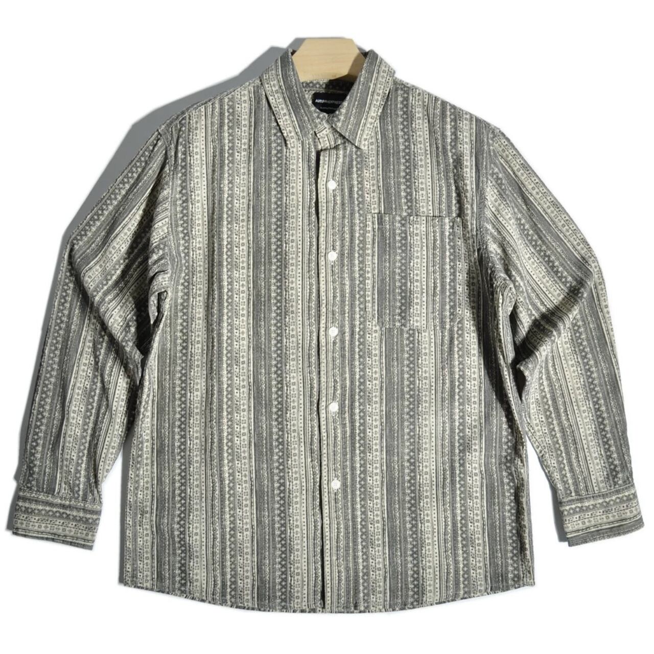 Pocketed striped long sleeve shirts 2colors 00140