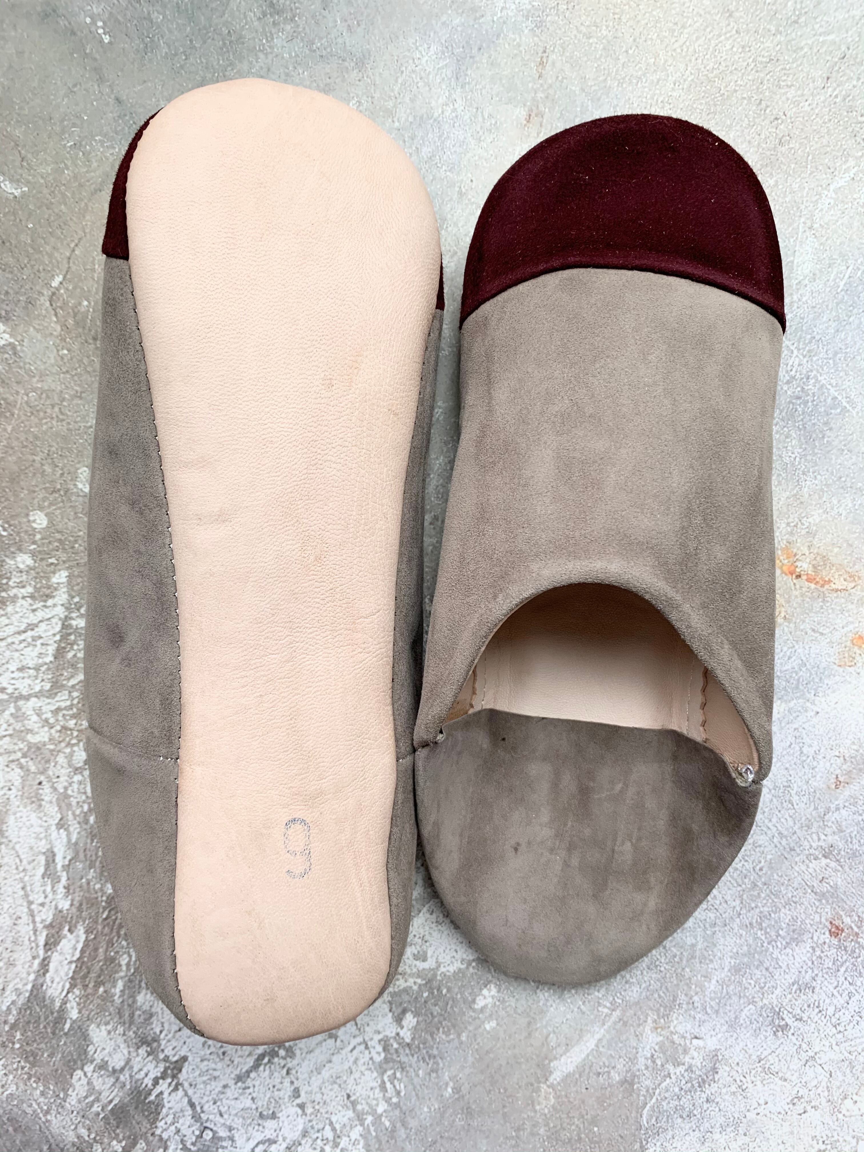 モロッコスエードバイカラーバブーシュ(グレージュ)