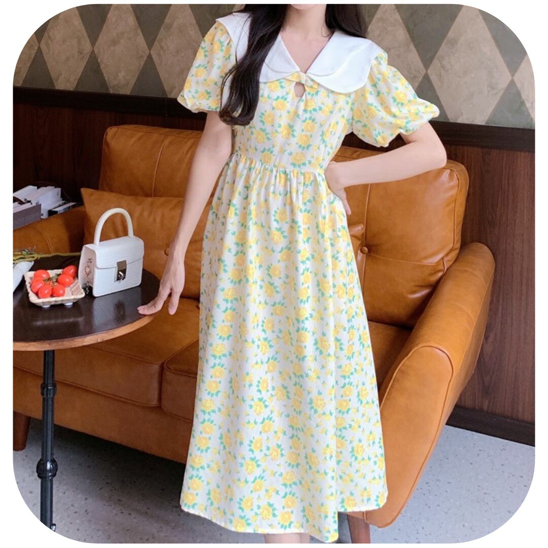 花柄 パフスリーブ ワンピース 7 1 Bellmoda