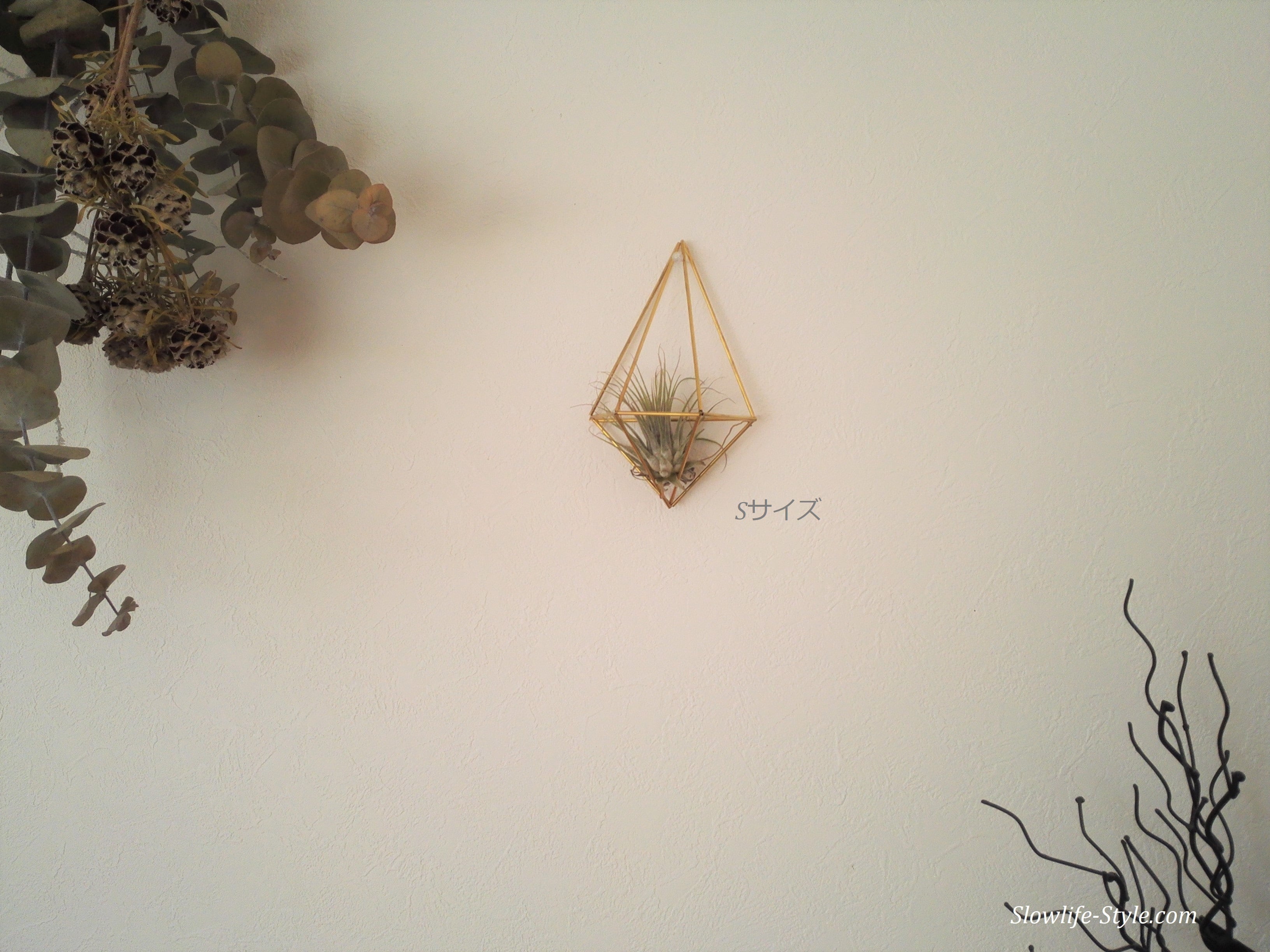 真鍮製のヒンメリ 壁掛けエアープランツハンガー SMLの三個セット