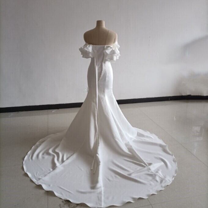 ウェディングドレス マーメイドライン ドレス オフショルダー ウエディングドレス ソフトチュール マーメイドライン オフ
