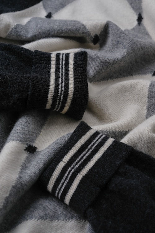 [2000s] "Ballantyne" Intarsia Argyle Extra Fine Wool Sweater (Made in Italy)