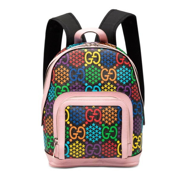 グッチ GGサイケデリック リュック バックパック 601296 ピンク ブラック マルチカラー PVC レザー レディース GUCCI 【中古】