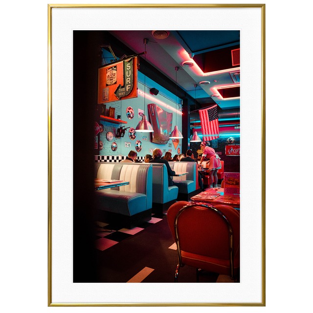 アメリカ写真 ダイナー インテリアアートポスター額装 AS1593