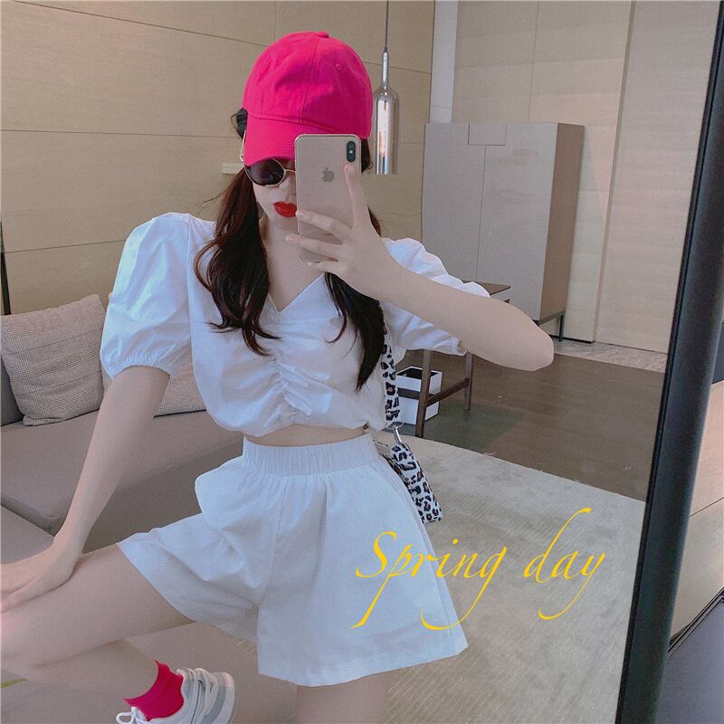 サマースタイルハイウェストウェスト薄手ワイドレッグショーツ シャツ レディース ショート 夏物 ブルマー ワイドパンツ ドラファッションホール85586580150