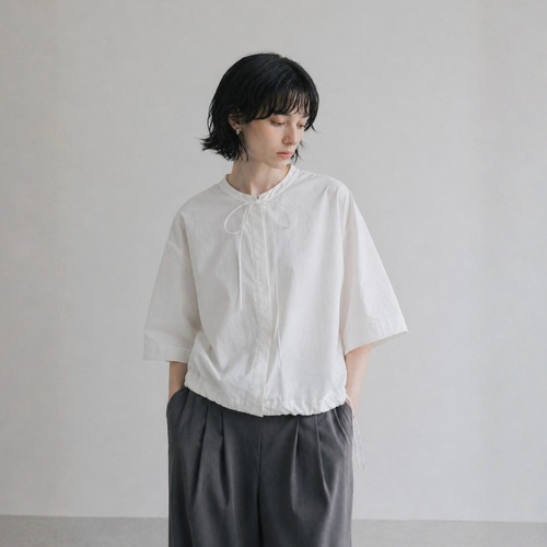 Ribbon Tie  Hem Blouse  T4543