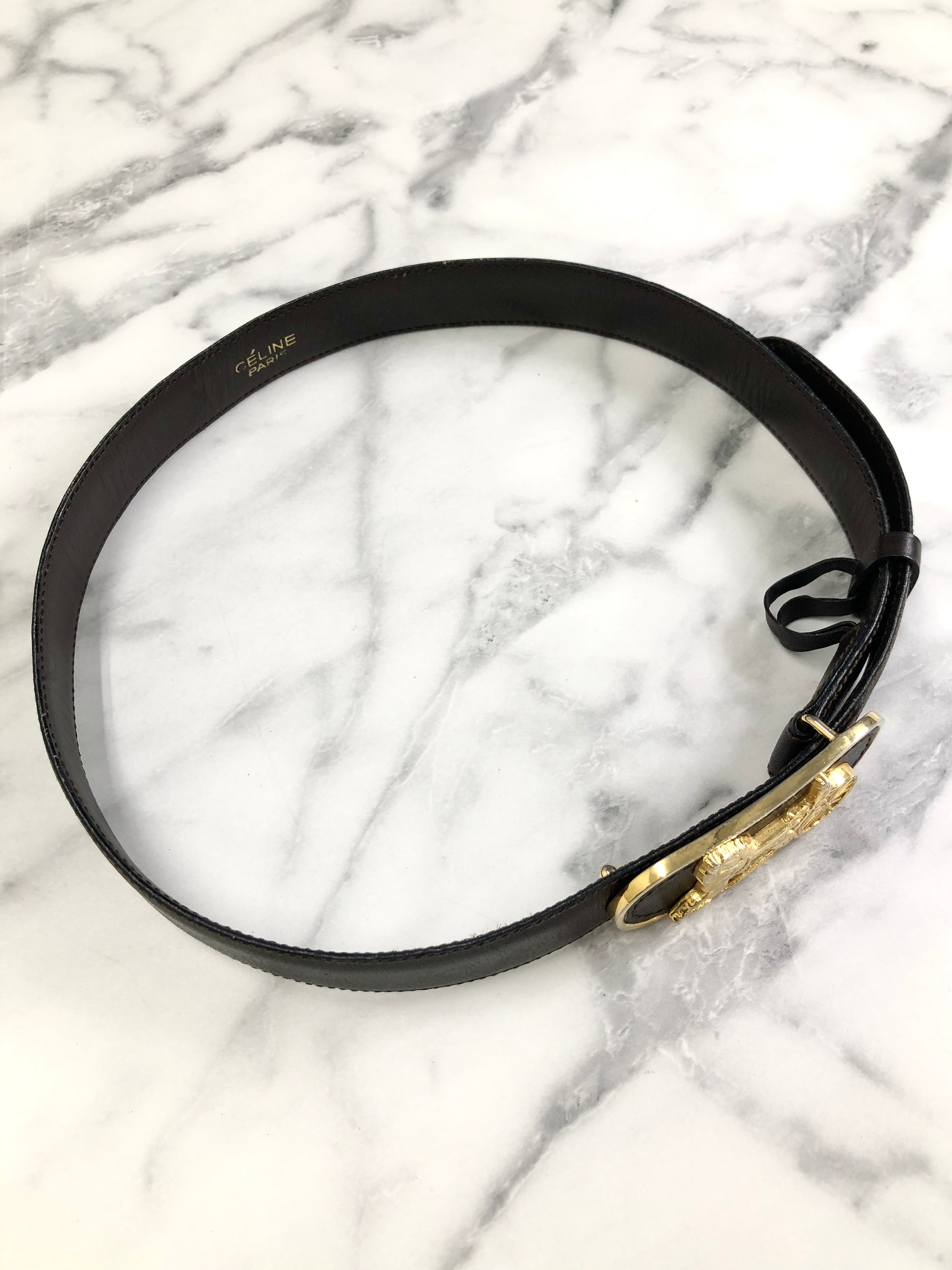 CELINE セリーヌ 馬車 ホースキャリッジ レザー ベルト ブラック CELINE セリーヌ 馬車 ホースキャリッジ レザー ベルト ブラック