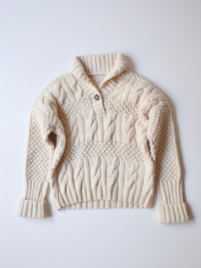 Shawl collar cable hand knit sweater
