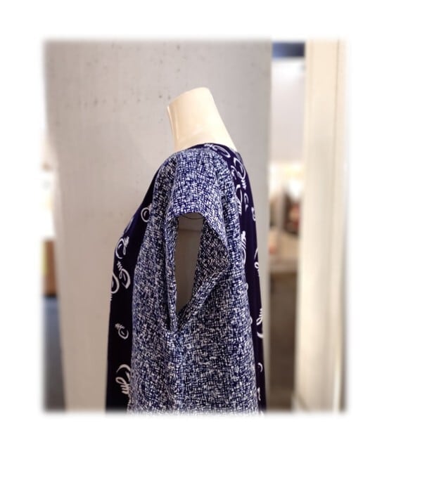 465 1点物 大きいサイズ 浴衣リメイク キーネック フレンチスリーブ