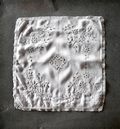 フランス 麻ローン 白星と白花の小宇宙とクッションカバー アンティーク