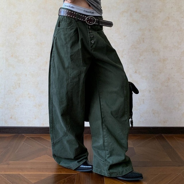 フロントボタンミリタリーワイドパンツ 1col   R01654