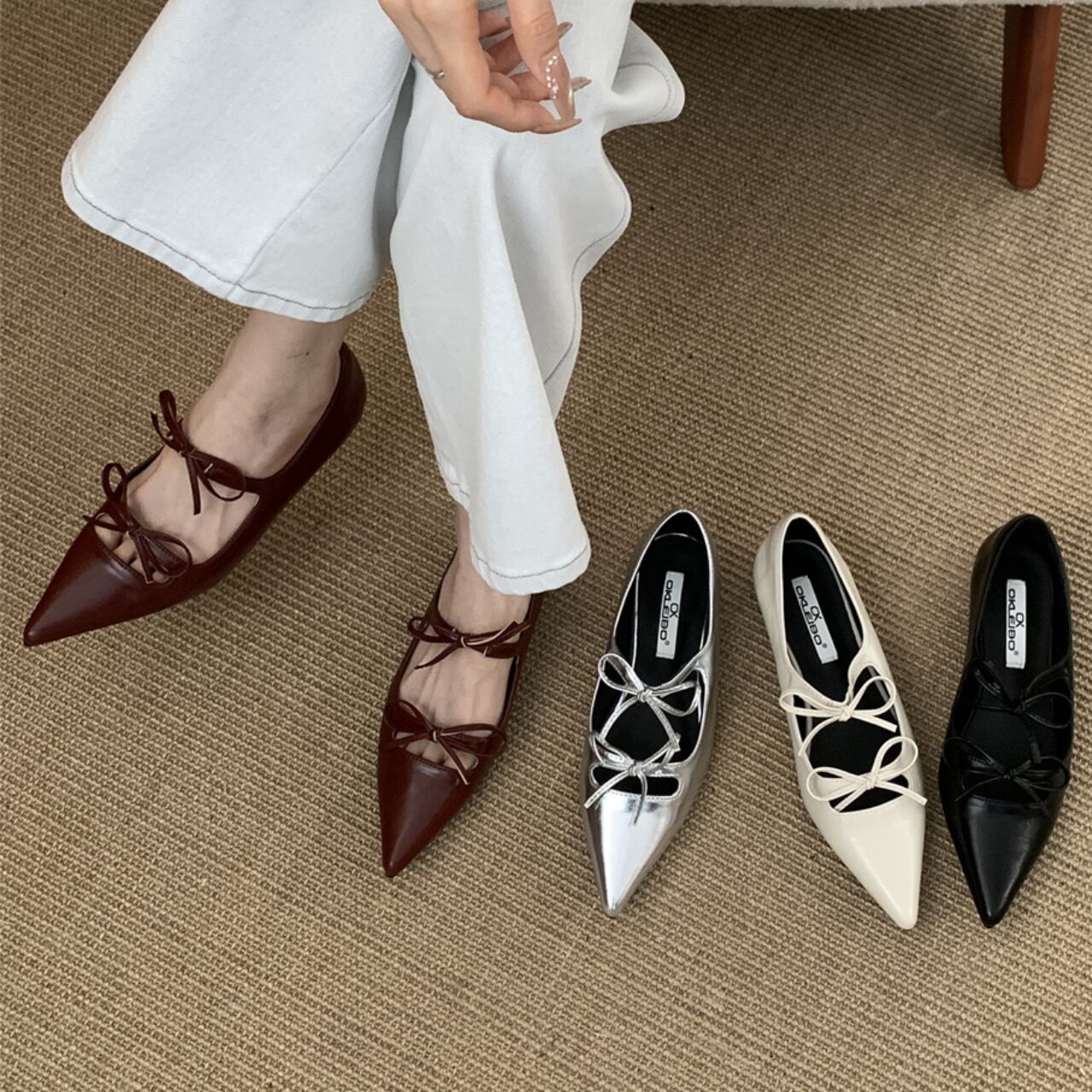 ポインテッドトゥダブルリボンパンプス a0571