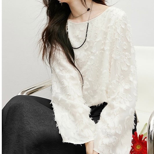 フリンジデザイン シフォンブラウス YH9501