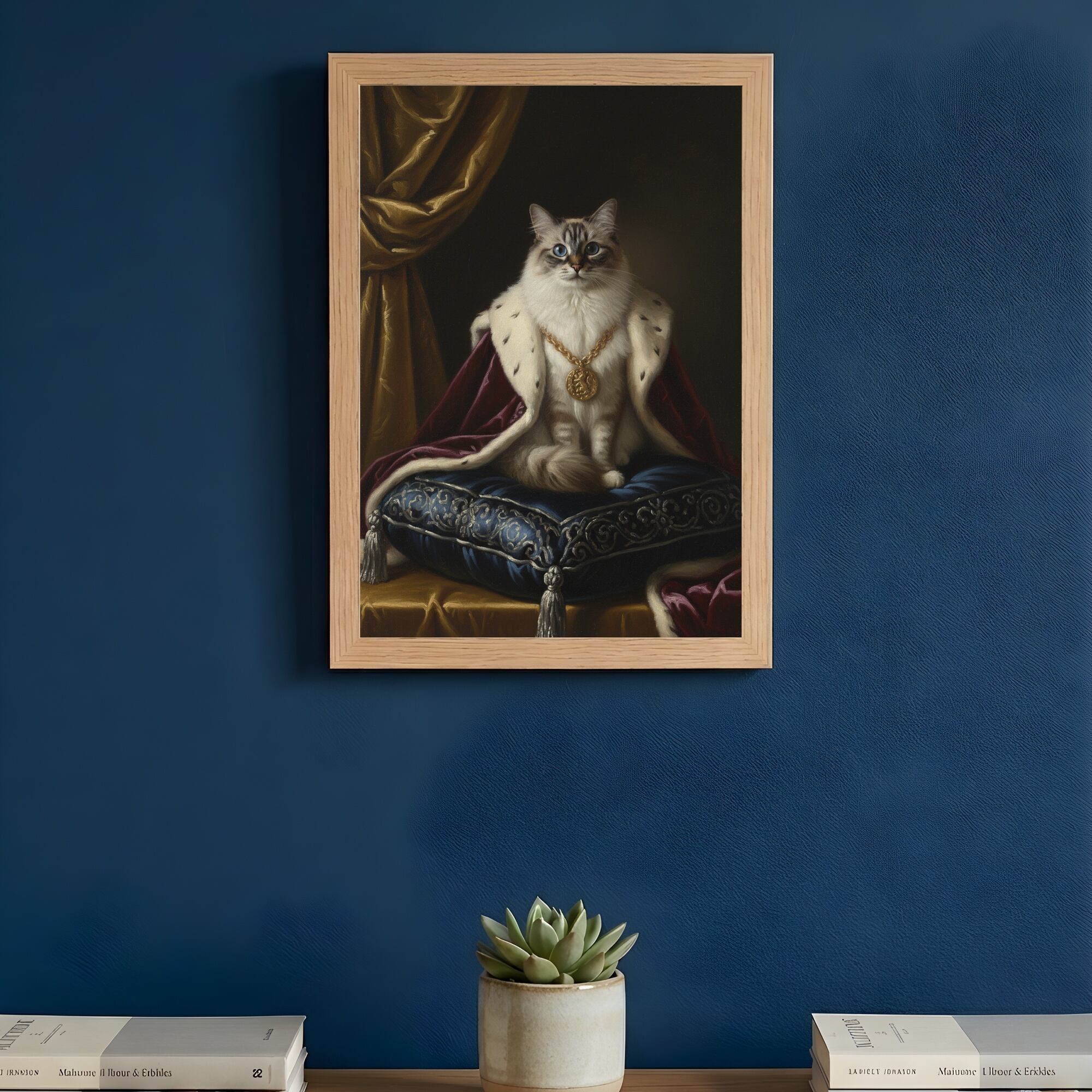 猫（ラグドール）のルネサンス風肖像画 油絵風アートA4額装インテリア
