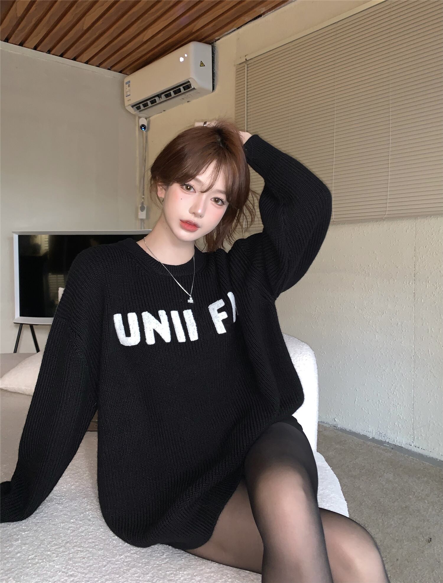 ルーズセーター ジャケット オータムウィンターブラック 秋物 冬物 ブラックストロベリース80573339502