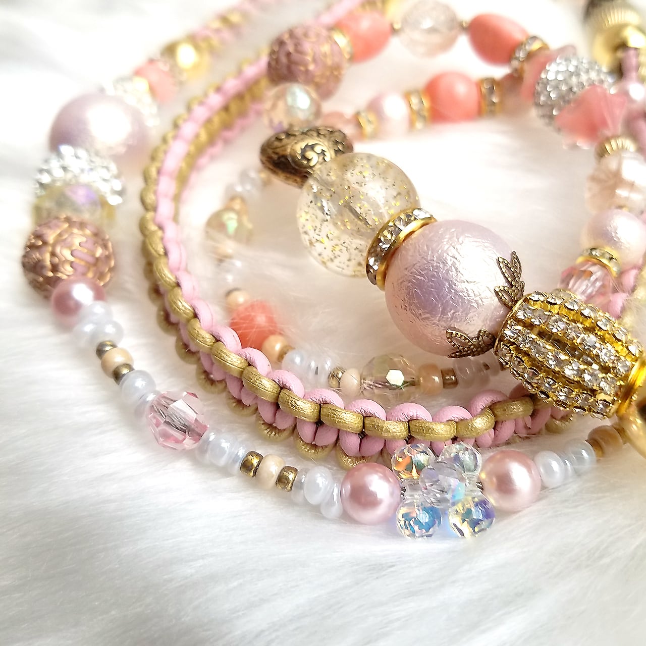 133レザーleatherコーラルピンクリード[ピンク×ゴールド革編み]ドイツ